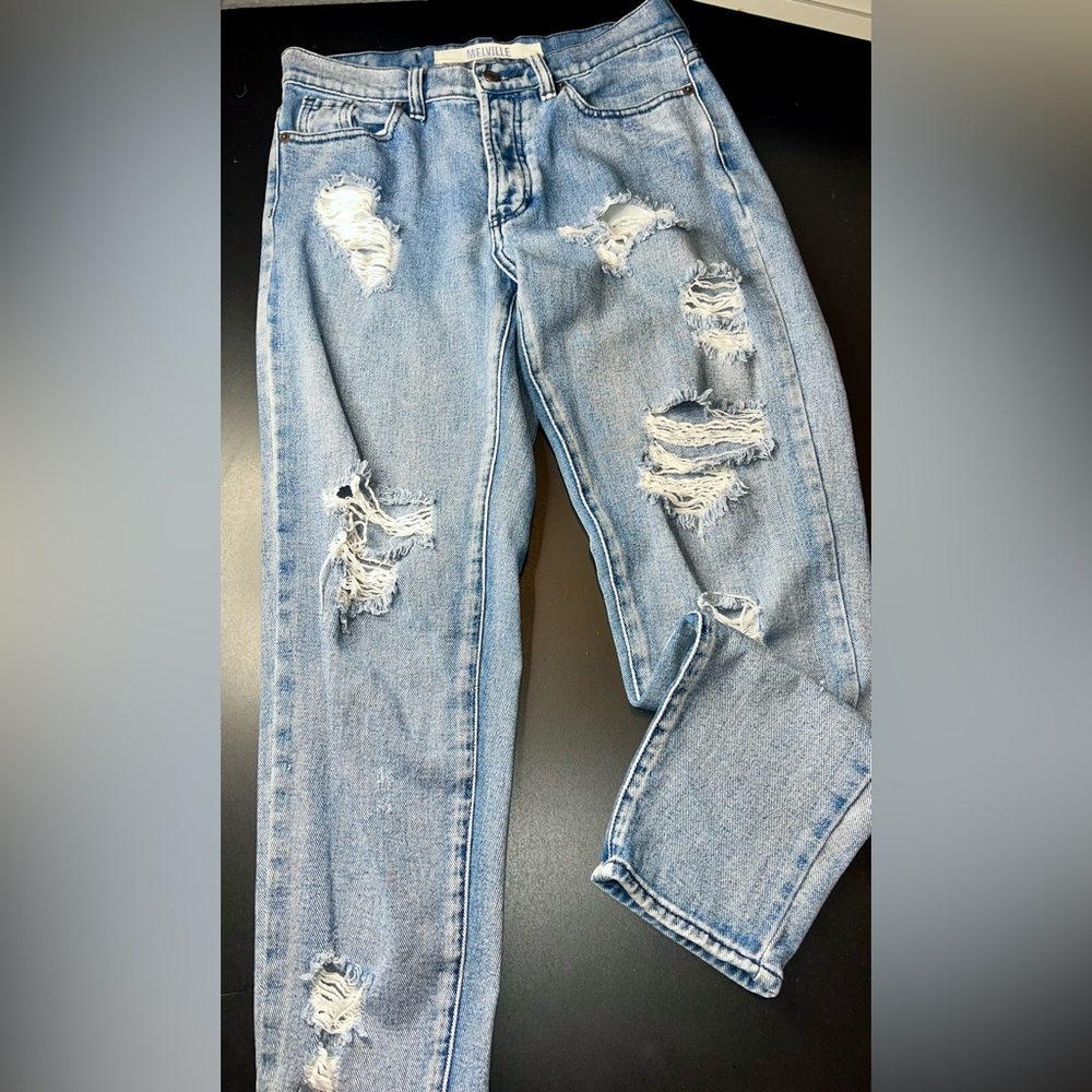 Brandy Melville Blue Distressed High Waist skinny Jeans size 26 EUC